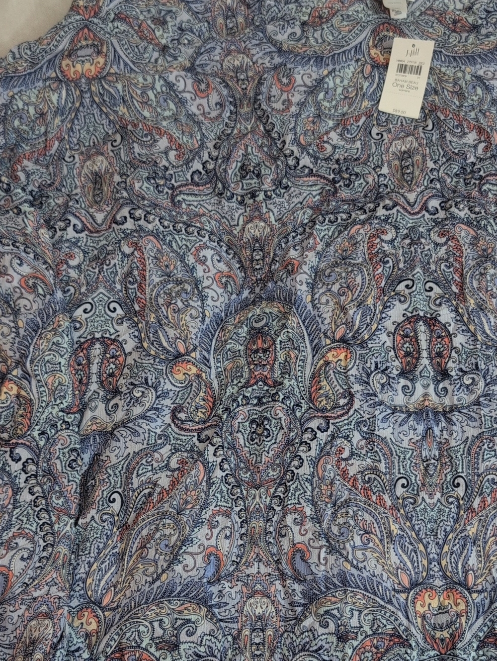 J.Jill NWT One Size Paisley Poncho Blue Multicolor Boho Resort Flowy Elegant - Picture 6 of 6
